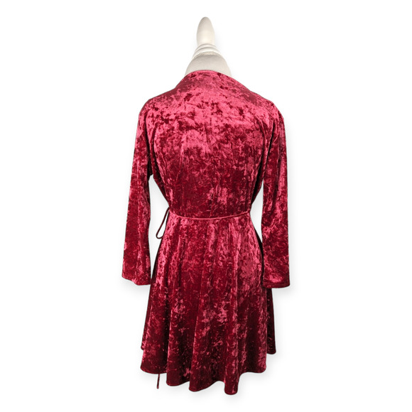 Lulus Shine of Your Life Wine Red Crushed Velvet Wrap Skater Dress Size XL - Picture 5 of 9